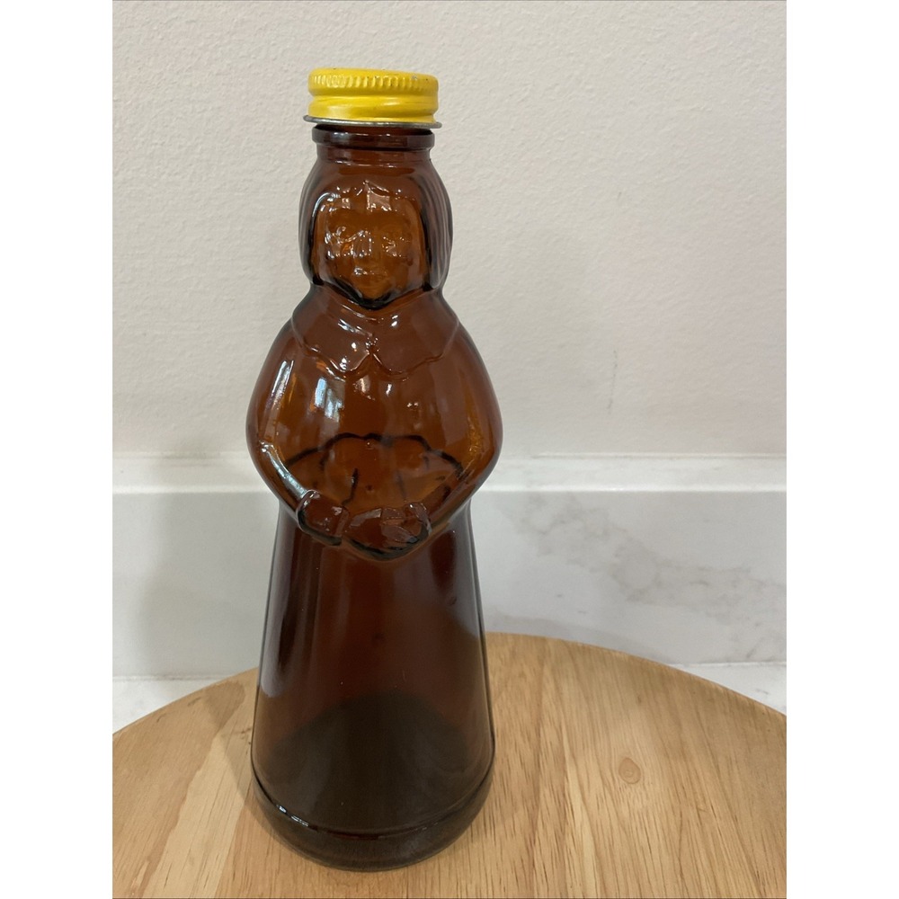Vintage Mrs. Butterworth Amber Brown Glass Syrup Bottle 8.25 Inch